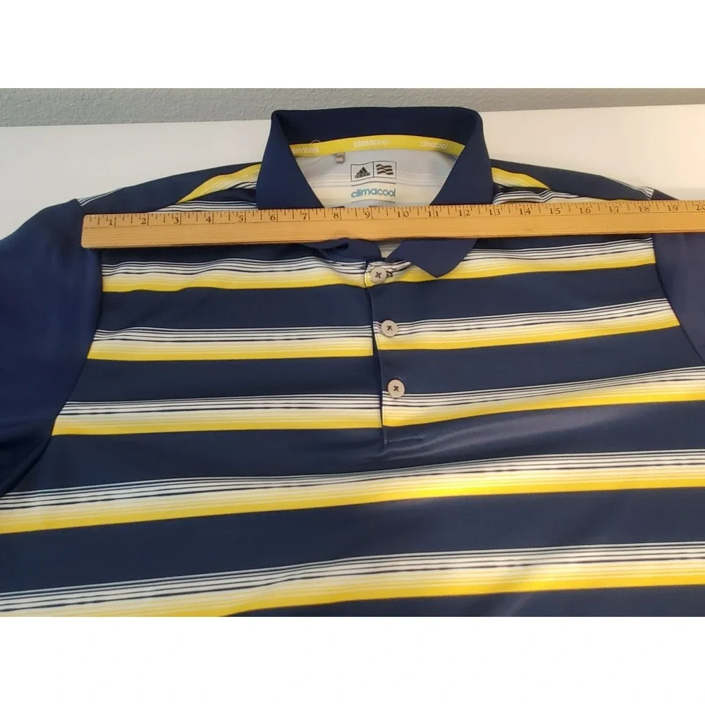 Adidas Climacool Polo Shirt Mens XL‎ Navy Blue / Yellow Striped Short Sleeves